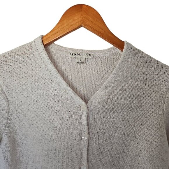 Pendleton White Cotton Blend Cardigan V-Neck Sweater Womens S Small Button Front - Picture 2 of 12